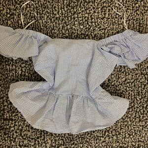 Blue and white gingham top with bow